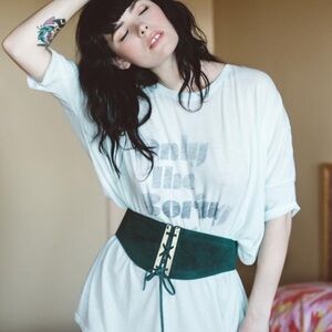 NWT // Roxy // Elegant Green Suede Belt with Gold Accents